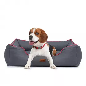 Pelíšek COMFORT šedý s červeným lemem Oxford – Hobby Dog Pelíšek COMFORT šedý s červeným lemem Oxford + pes