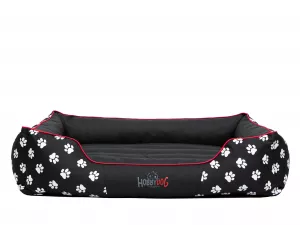 Pelíšek PRESTIGE černý vzor tlapky Cordura – Hobby Dog Pelíšek PRESTIGE černý vzor tlapky Cordura – pohled zepředu
