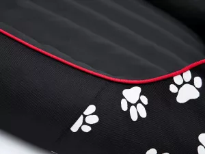 Pelíšek PRESTIGE černý vzor tlapky Cordura – Hobby Dog Pelíšek PRESTIGE černý vzor tlapky Cordura – detail švy