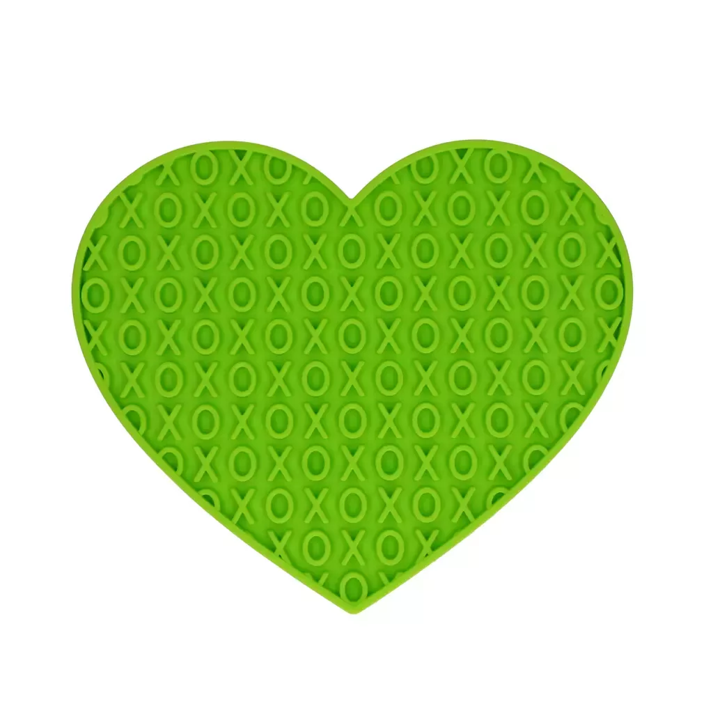 Eat Slow Live Longer Lovely Heart lízací podložka pro psa zelená pohled shora